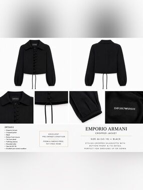 Emporio Armani Black Cropped Button-Front Jacket